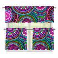 Purple Teal Circle Mandala Print 3 Piece Kitchen Curtains