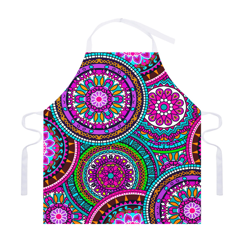 Purple Teal Circle Mandala Print Adjustable Apron