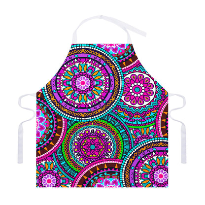 Purple Teal Circle Mandala Print Adjustable Apron
