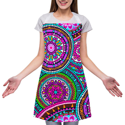 Purple Teal Circle Mandala Print Adjustable Apron