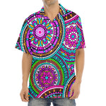 Purple Teal Circle Mandala Print Aloha Shirt