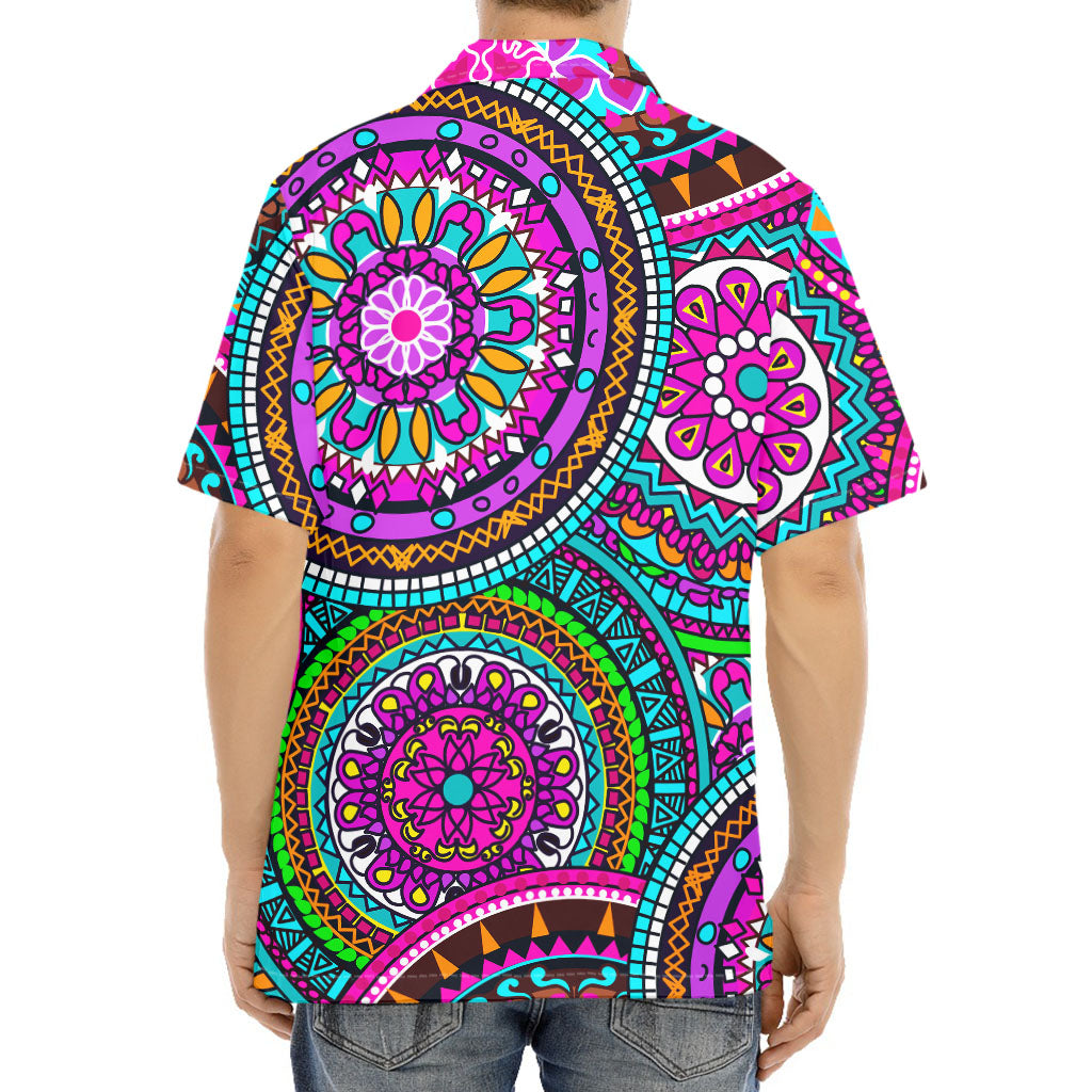 Purple Teal Circle Mandala Print Aloha Shirt