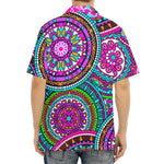 Purple Teal Circle Mandala Print Aloha Shirt