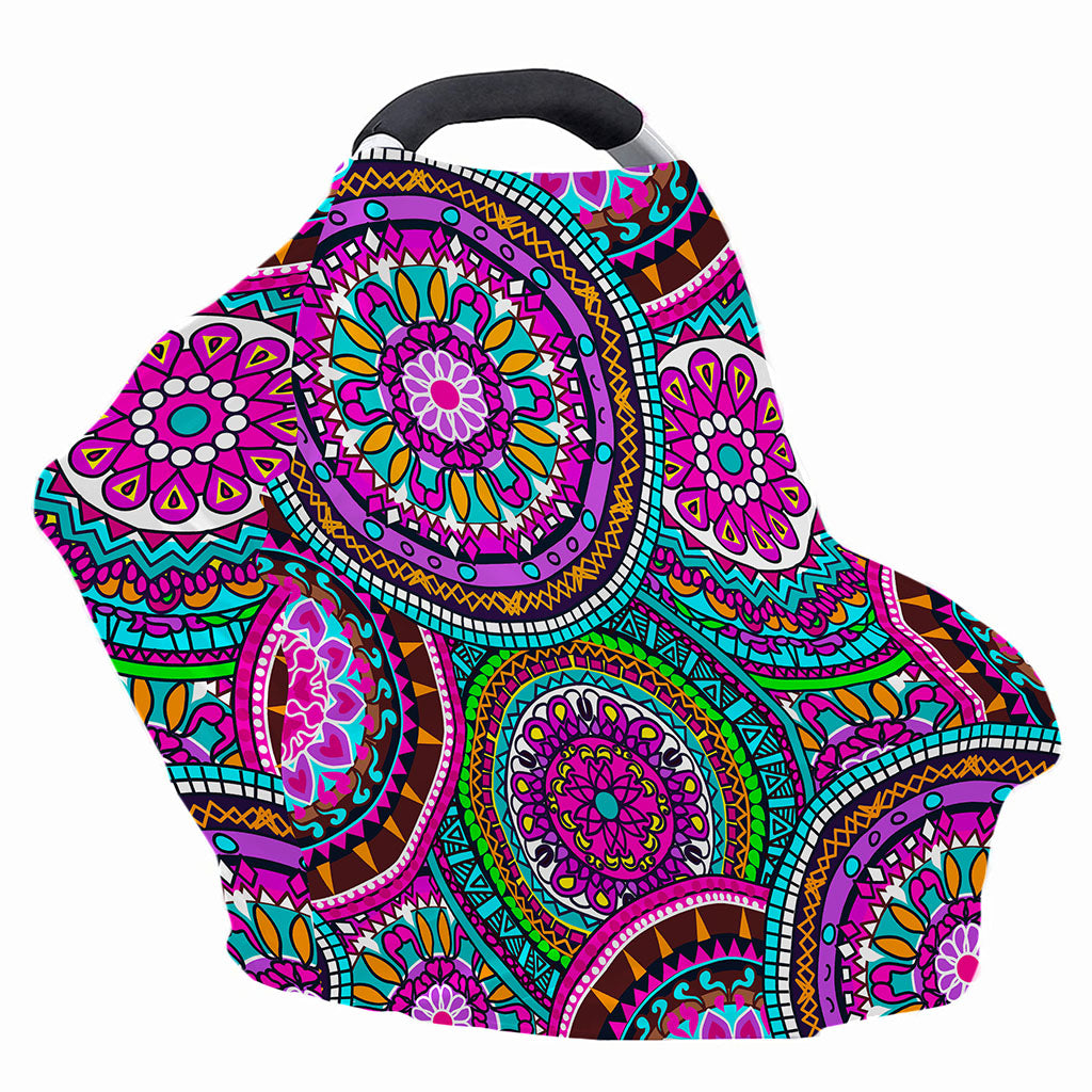 Purple Teal Circle Mandala Print Baby Seat Cover