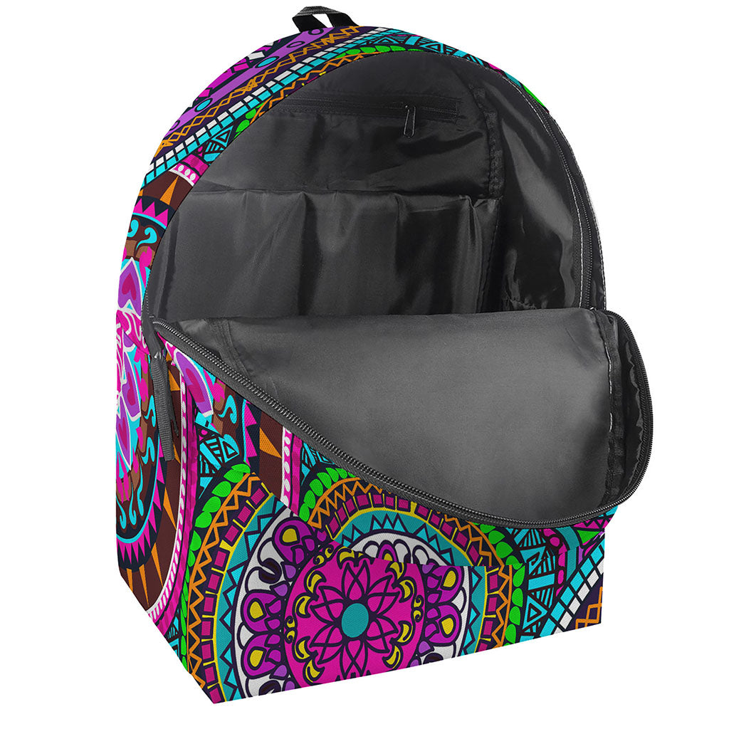 Purple Teal Circle Mandala Print Backpack