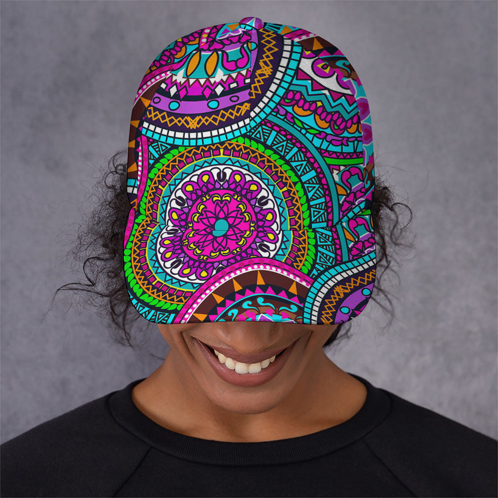 Purple Teal Circle Mandala Print Baseball Cap