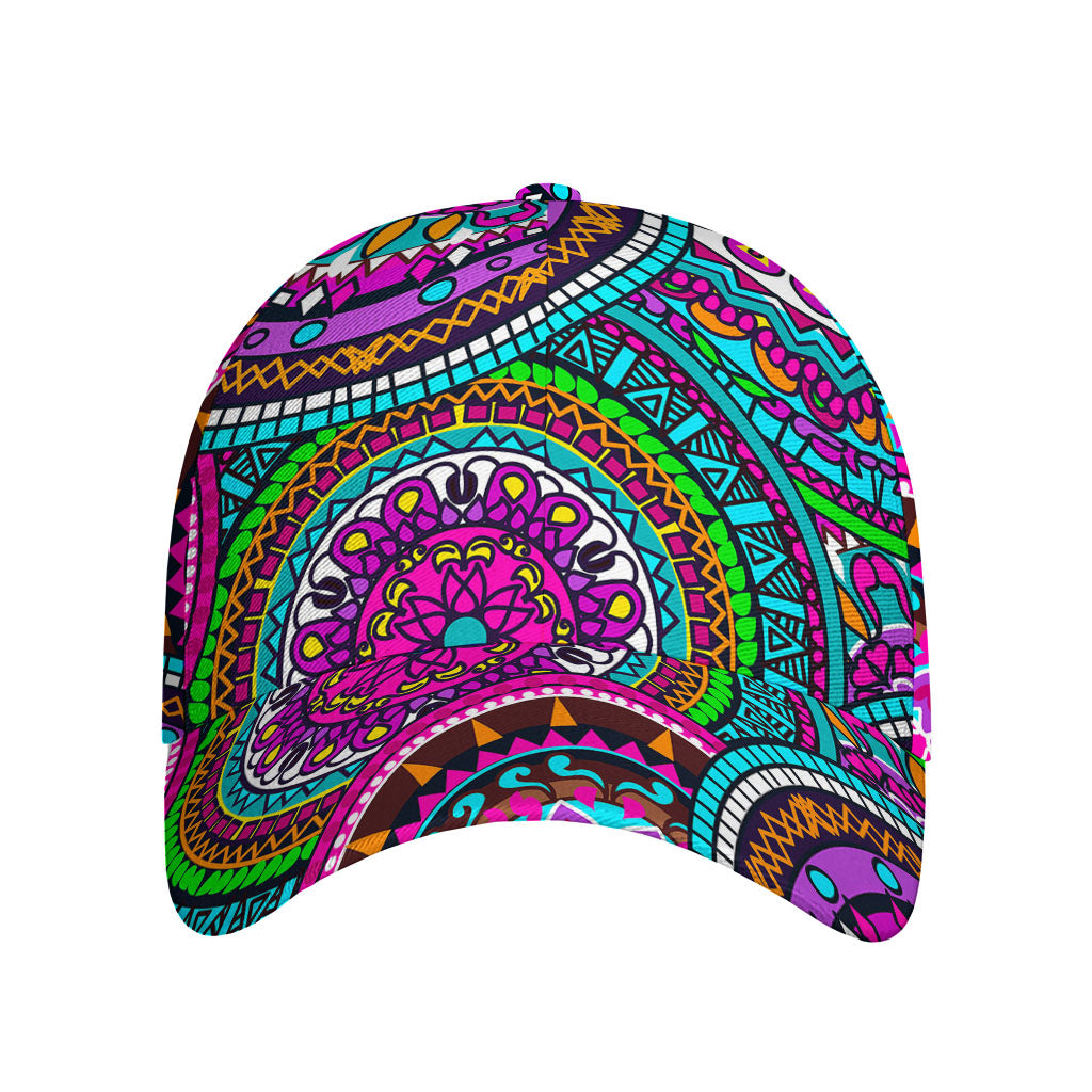 Purple Teal Circle Mandala Print Baseball Cap