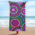 Purple Teal Circle Mandala Print Beach Towel