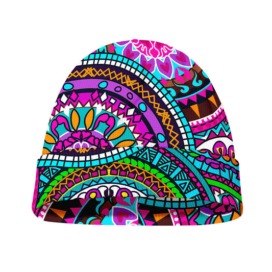 Purple Teal Circle Mandala Print Beanie