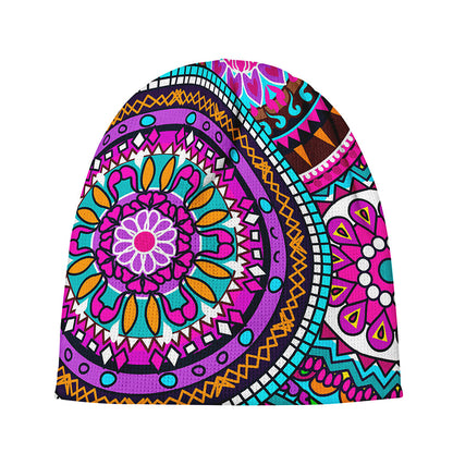 Purple Teal Circle Mandala Print Beanie