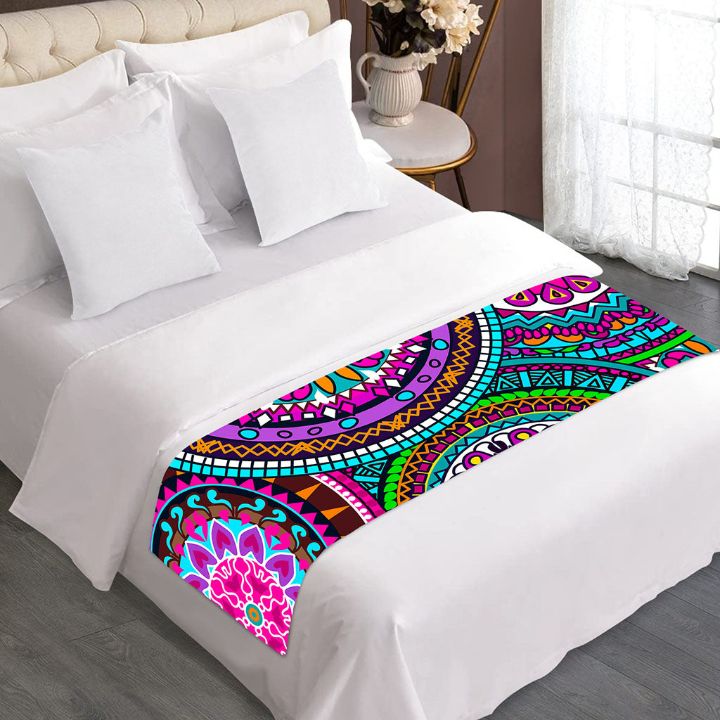Purple Teal Circle Mandala Print Bed Runner