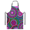 Purple Teal Circle Mandala Print Bib Apron With Pocket