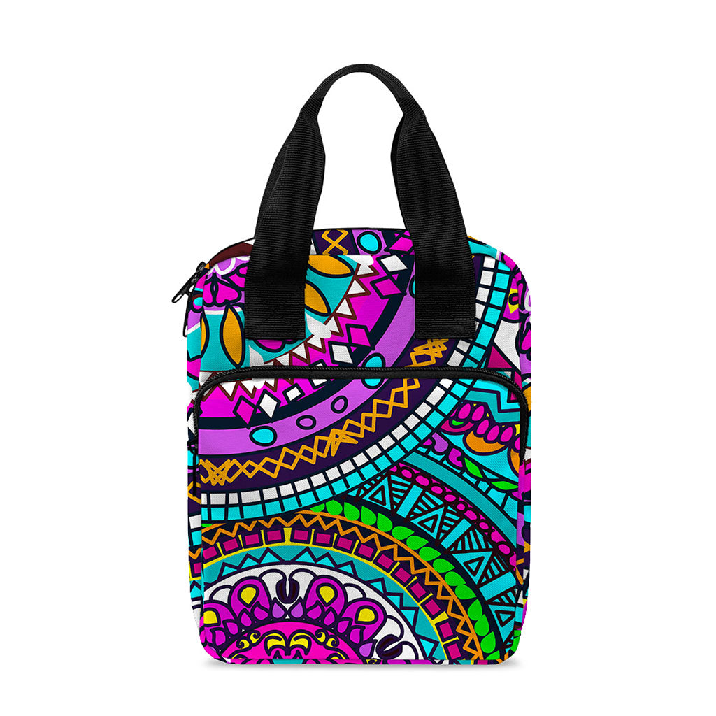 Purple Teal Circle Mandala Print Bible Tote Bag