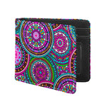Purple Teal Circle Mandala Print Bifold Wallet