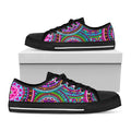 Purple Teal Circle Mandala Print Black Low Top Sneakers