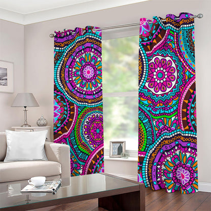 Purple Teal Circle Mandala Print Blackout Grommet Curtains
