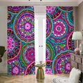Purple Teal Circle Mandala Print Dimout Pencil Pleat Curtains