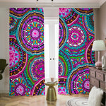 Purple Teal Circle Mandala Print Blackout Pencil Pleat Curtains