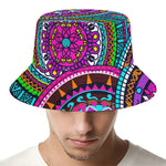 Purple Teal Circle Mandala Print Bucket Hat