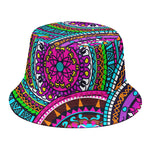 Purple Teal Circle Mandala Print Bucket Hat