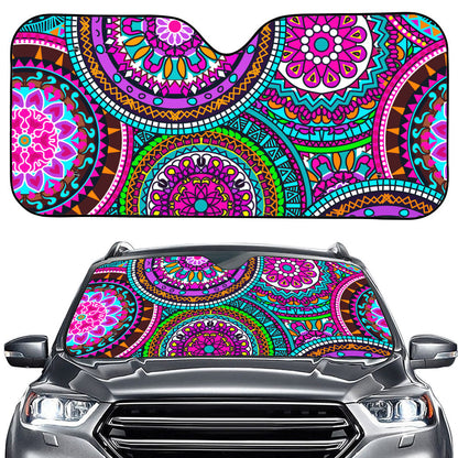 Purple Teal Circle Mandala Print Car Windshield Sun Shade