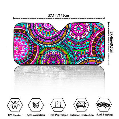 Purple Teal Circle Mandala Print Car Windshield Sun Shade