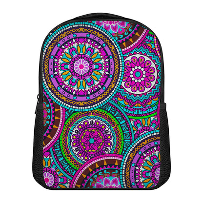 Purple Teal Circle Mandala Print Casual Backpack