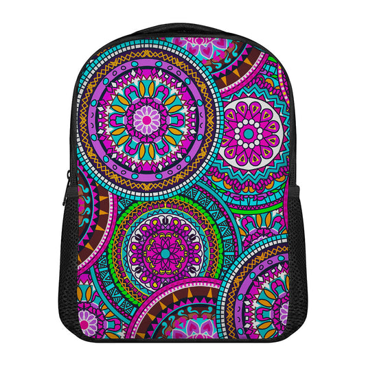 Purple Teal Circle Mandala Print Casual Backpack