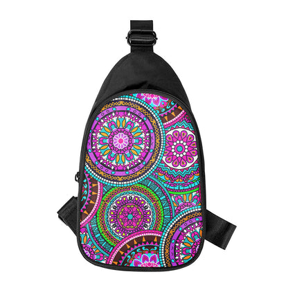 Purple Teal Circle Mandala Print Chest Bag
