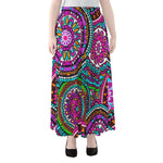 Purple Teal Circle Mandala Print Chiffon Maxi Skirt