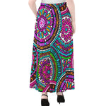 Purple Teal Circle Mandala Print Chiffon Maxi Skirt