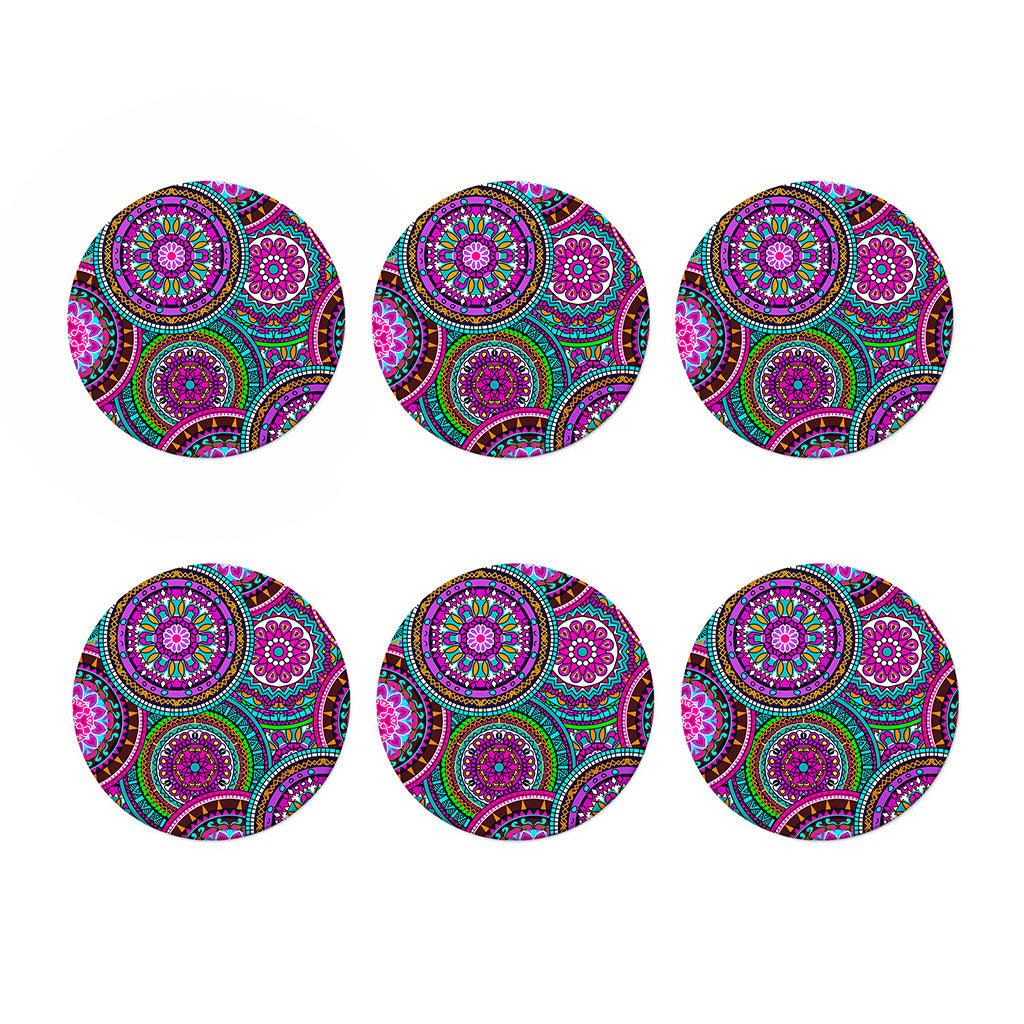 Purple Teal Circle Mandala Print Coaster Set