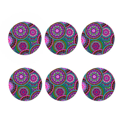 Purple Teal Circle Mandala Print Coaster Set