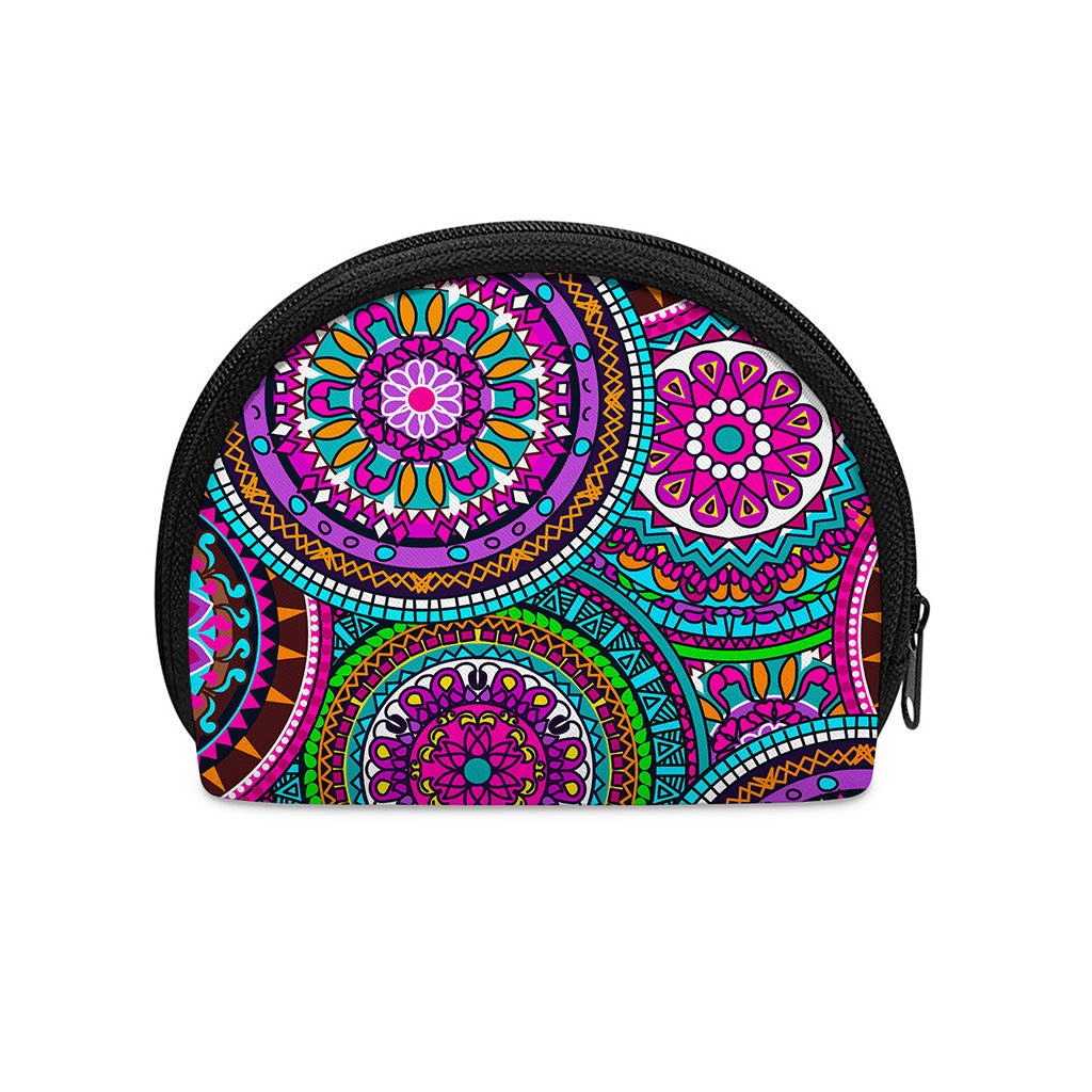 Purple Teal Circle Mandala Print Coin Purse