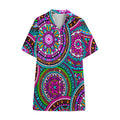 Purple Teal Circle Mandala Print Cotton Hawaiian Shirt
