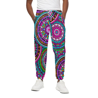 Purple Teal Circle Mandala Print Cotton Pants