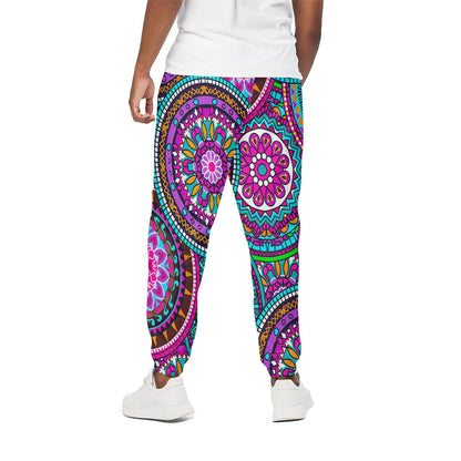 Purple Teal Circle Mandala Print Cotton Pants