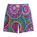 Purple Teal Circle Mandala Print Cotton Shorts