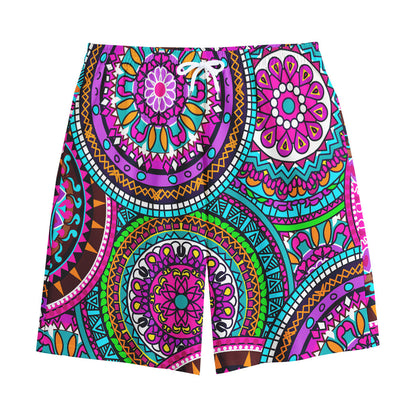 Purple Teal Circle Mandala Print Cotton Shorts