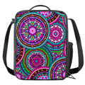 Purple Teal Circle Mandala Print Crossbody Lunch Bag