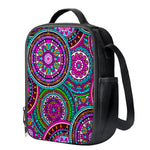Purple Teal Circle Mandala Print Crossbody Lunch Bag