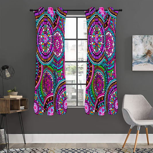 Purple Teal Circle Mandala Print Curtain