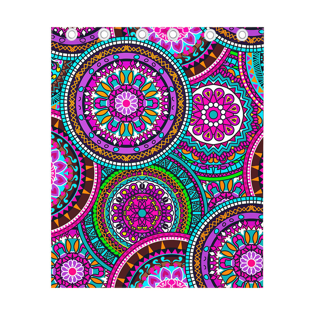 Purple Teal Circle Mandala Print Curtain