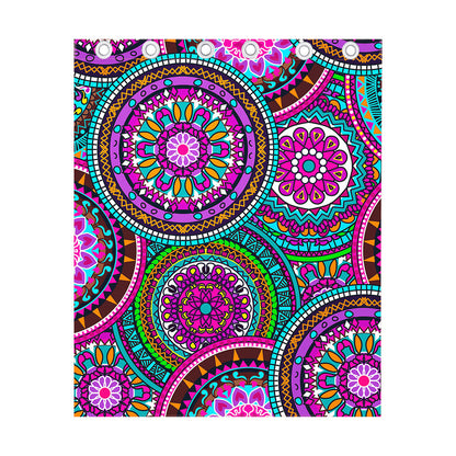 Purple Teal Circle Mandala Print Curtain