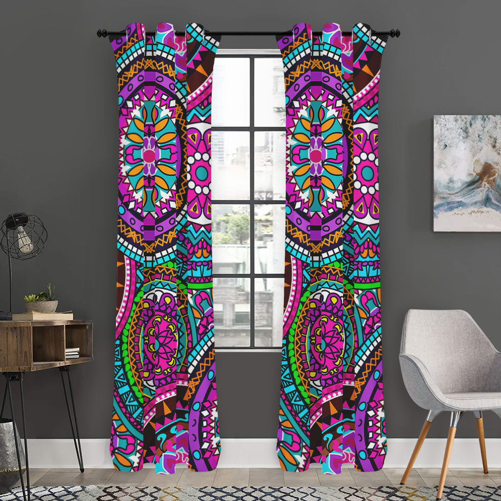 Purple Teal Circle Mandala Print Curtain