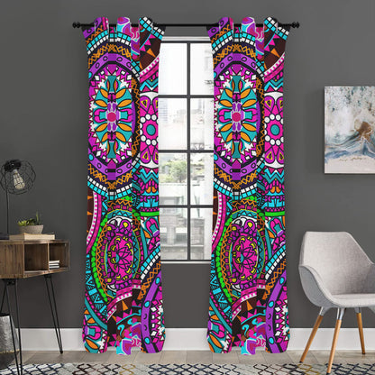 Purple Teal Circle Mandala Print Curtain