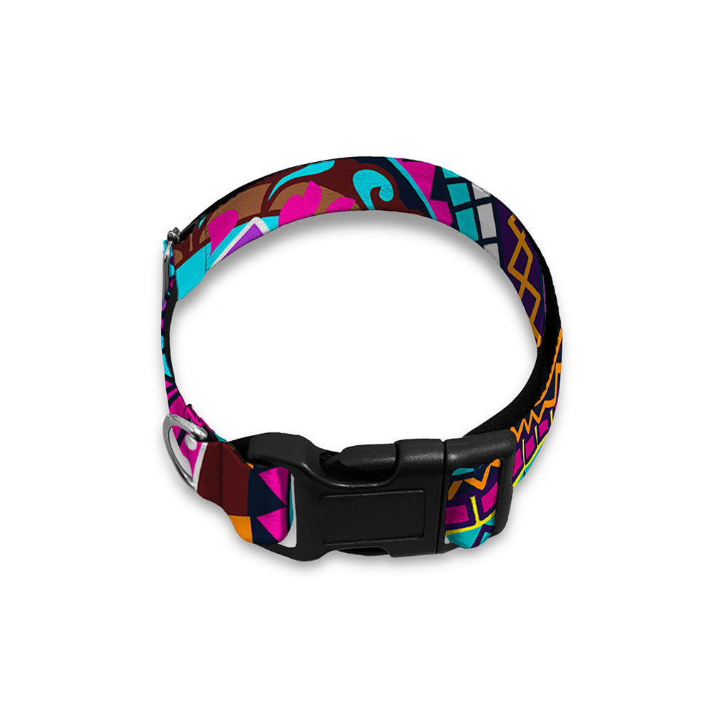 Purple Teal Circle Mandala Print Dog Collar