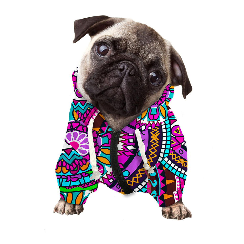 Purple Teal Circle Mandala Print Dog Zip Up Hoodie
