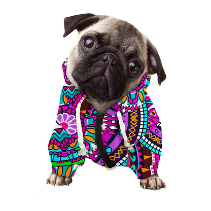 Purple Teal Circle Mandala Print Dog Zip Up Hoodie