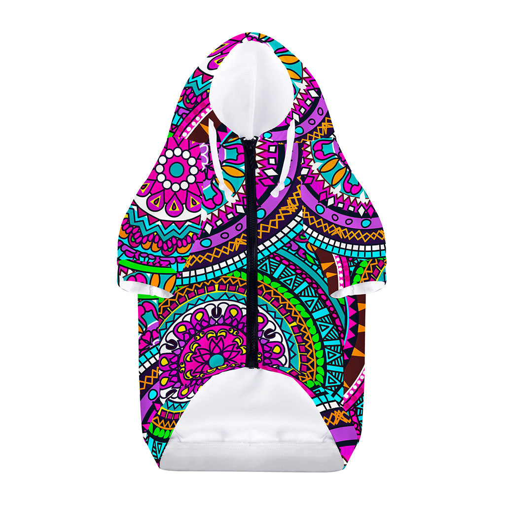 Purple Teal Circle Mandala Print Dog Zip Up Hoodie